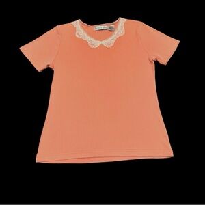 Victoria Jones Dainty Pastel Orange White Lace Detail Coquette Top Size S